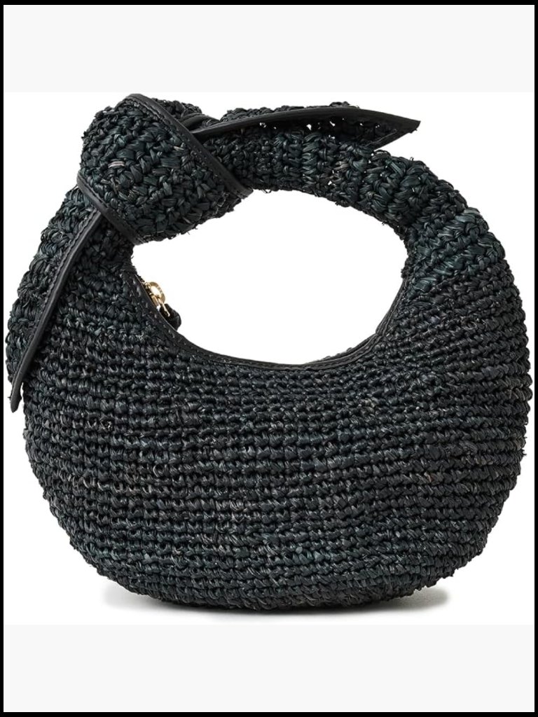 Knotted Hobo Bag Raffia Leather Trim Clutch Wristlet Crossbody Shoulder Bag